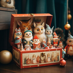 Christmas toys in a box near the Christmas tree 4