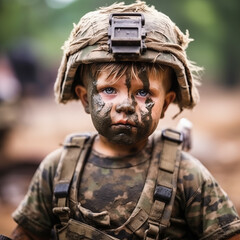 Enfants en uniforme de camouflage : l'innocence face à la guerre"
