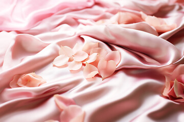 Rose petals on pastel pink soft silk