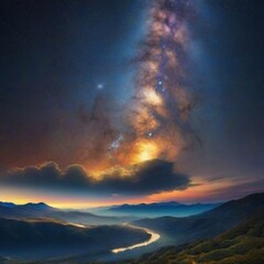 Naklejka premium sunset in the mountains