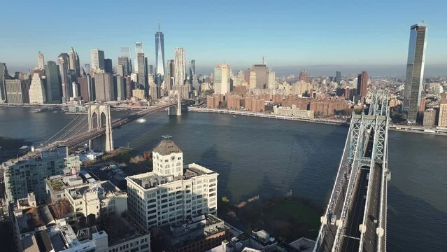 Aerial shot of the New York City skyline.