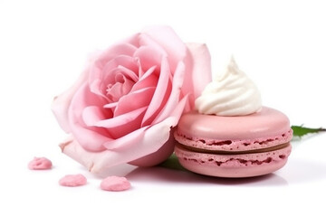 Fototapeta na wymiar Macaron with petal rose isolated on white background