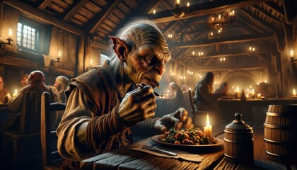 Goblin Eating a Meal - obrazy, fototapety, plakaty