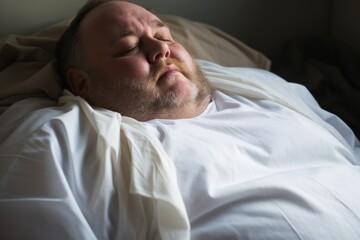 Fototapeta premium Close up of overweight patient in hospital gown waiting for medical examination,