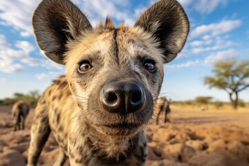 Fototapeta premium Close up portrait of a hyena. Detailed image of the muzzle.