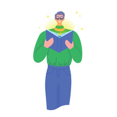 Cartoon Character Boy Hold Book and Reading Day Concept Learn and Relax Flat Design Style. Vector illustration