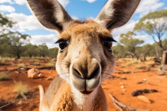 Close up portrait of a kangaroo. Detailed image of the muzzle.