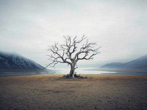 Solitary Survivor: Dried Tree Standing Tall in the Desert