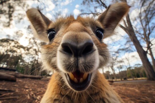 Close up portrait of a kangaroo. Detailed image of the muzzle.