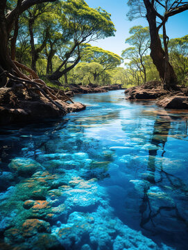 Serenity Amidst the Woods: Tranquil Blue River in the Forest