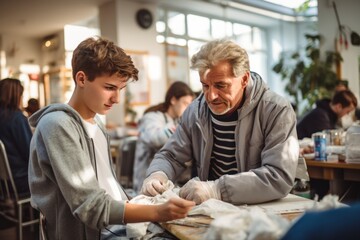 Doctor checking the orthopedic cast, brace on a teenage patient's broken