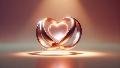 3D render that symbolizes the concept of love with two interlocking rings, resembling an infinite loop, floating in a soft light