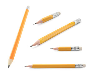 Sharp graphite pencils isolated on white, set