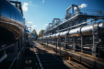 Hydrogen power plant with large steel tank - obrazy, fototapety, plakaty
