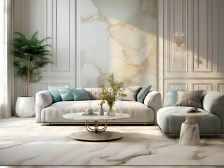 Hollywood regency style interior design of modern living room - obrazy, fototapety, plakaty