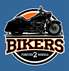 Silhouette motorbike, side view, with the words bikers written on it