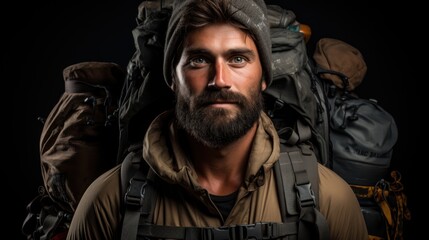 Obraz premium Man hiking with backpack,