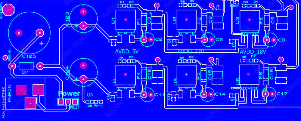 Poster tracing the conductors of the printed circuit board of an electronic device. vector engineering draw