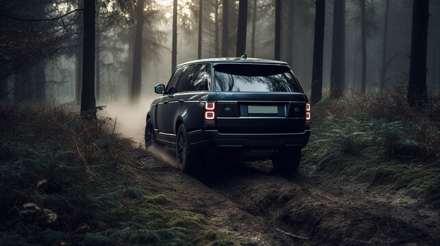 Munich, Germany - October 2020: Range Rover in the forest