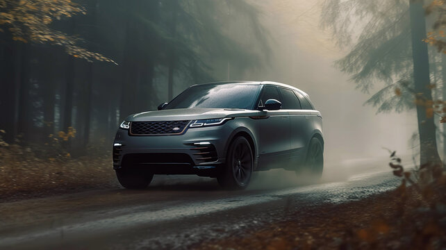 Munich, Germany - October 2020: Range Rover in the forest
