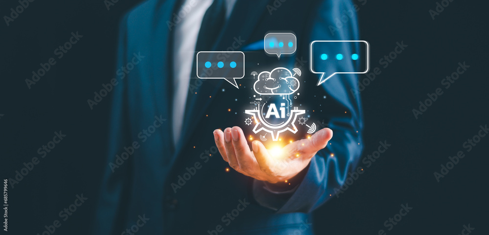 Poster ai bot, artificial intelligence technology concept. smart robot ai brain, futuristic technology tran