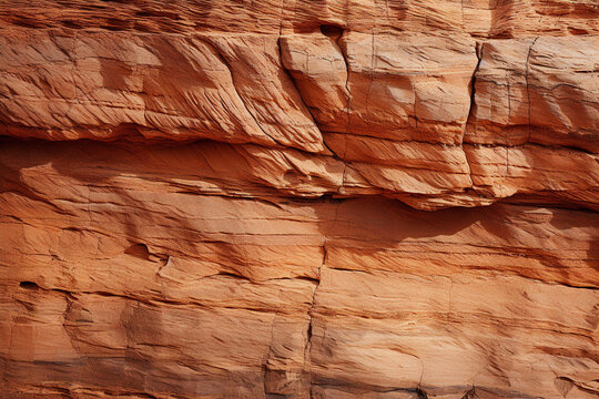 Layered red sandstone rock texture close up
