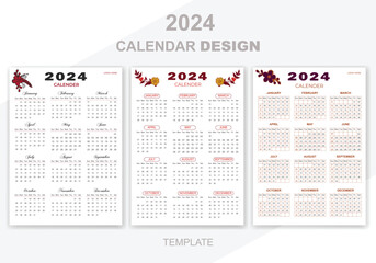 Modern simple and minimalist style 2024 year template 12 month calendar design.