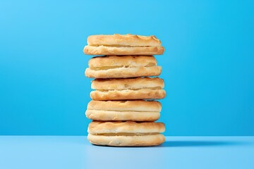 Fototapeta na wymiar stack of biscuits on a blue background