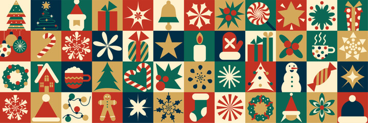 Christmas  geometric seamless vector pattern for wrapping paper, background, wallpaper. Holiday season, modern, contemporary abstract design.