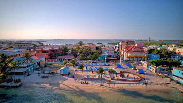 San Pedro Island Center of Town and Park Drone View