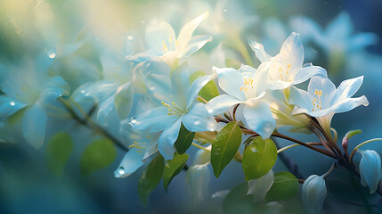 The delicate beauty of blooming Jasmine in the soft morning light. Generative Ai