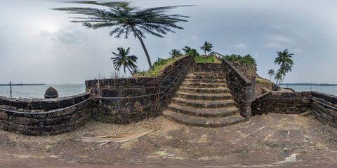 full hdri 360 panorama portuguese defensive abandoned military fortress with stone staircase on...