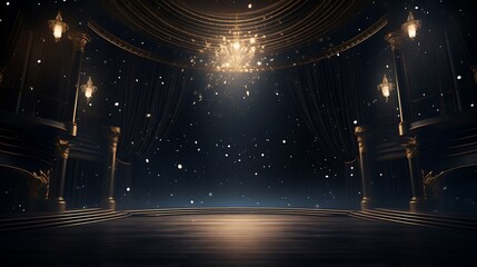 Dark stage luxury with sprotlight and stars, AI Generative - obrazy, fototapety, plakaty