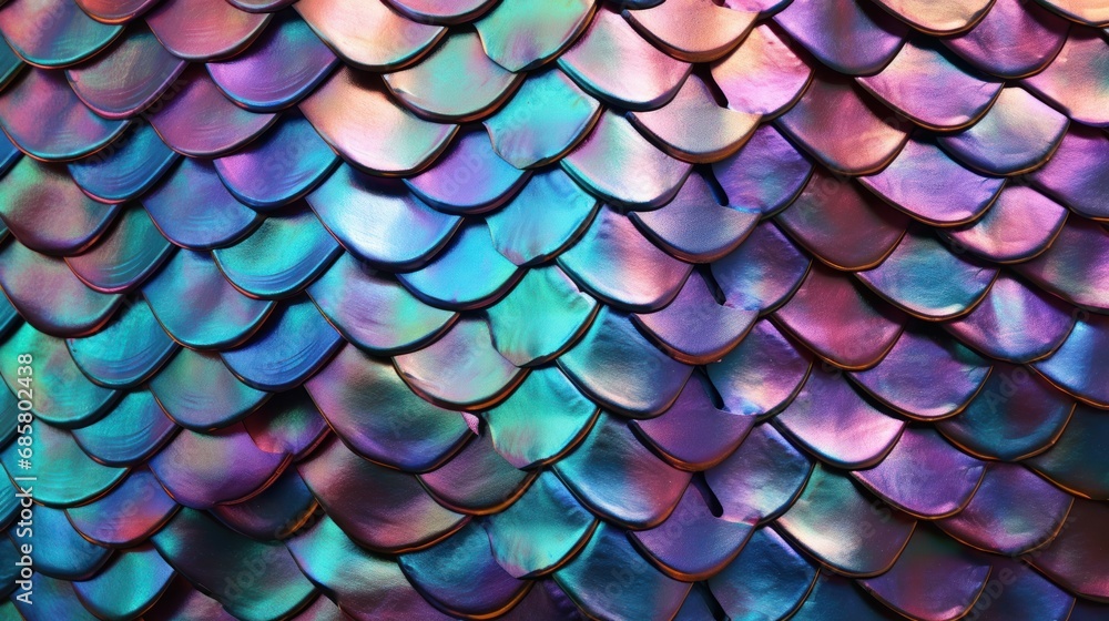 Poster a close up of a multicolored fish scale pattern on a cell phone case that looks like it could be use