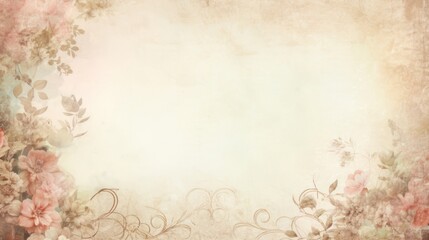 Beige background with pink flowers in retro style