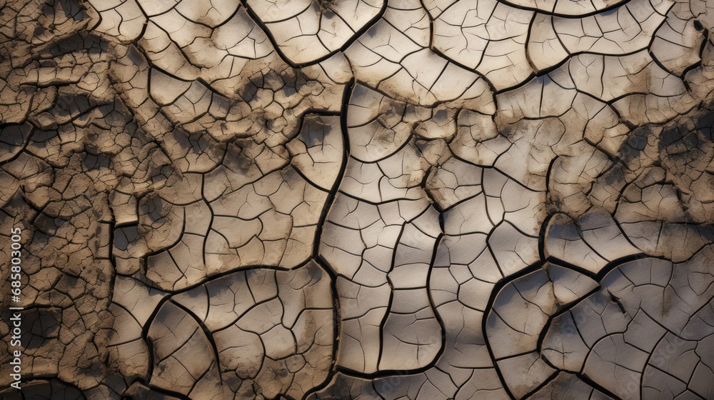 Poster a close up of a pattern of leaves on a surface of dirt and dirt with a blue sky in the background an