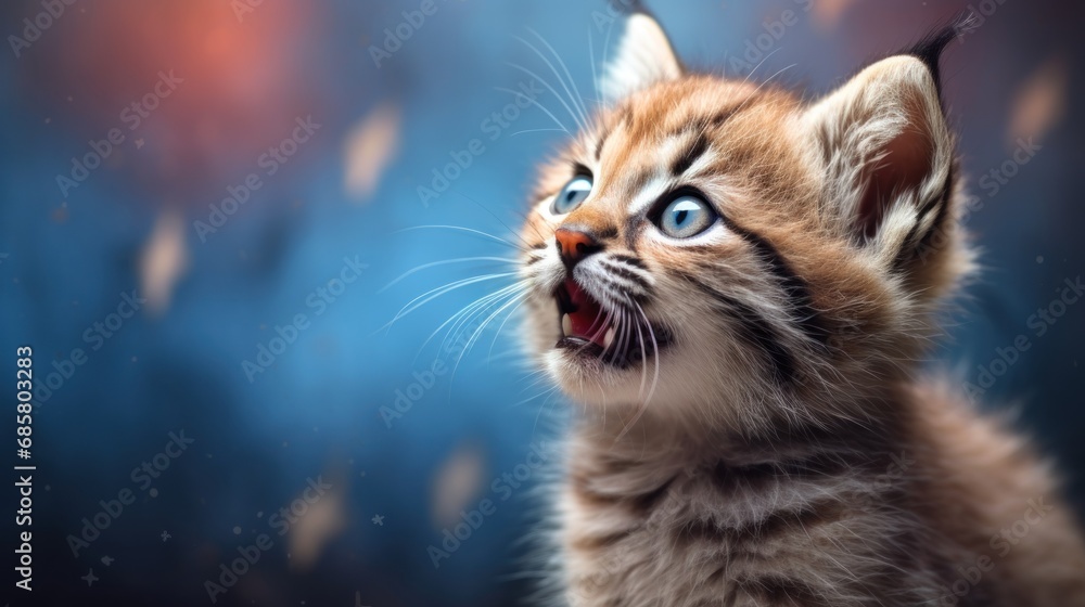 Aufkleber a small kitten with its mouth open and it's mouth wide open with it's mouth wide open in front of a 