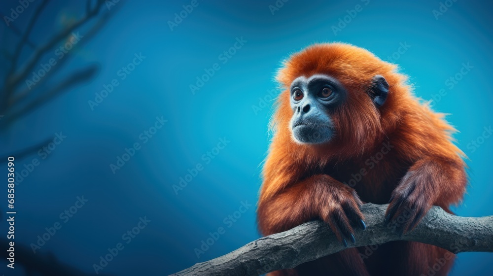 Aufkleber a close up of a monkey sitting on a tree branch with a blue sky in the back ground and a tree branch