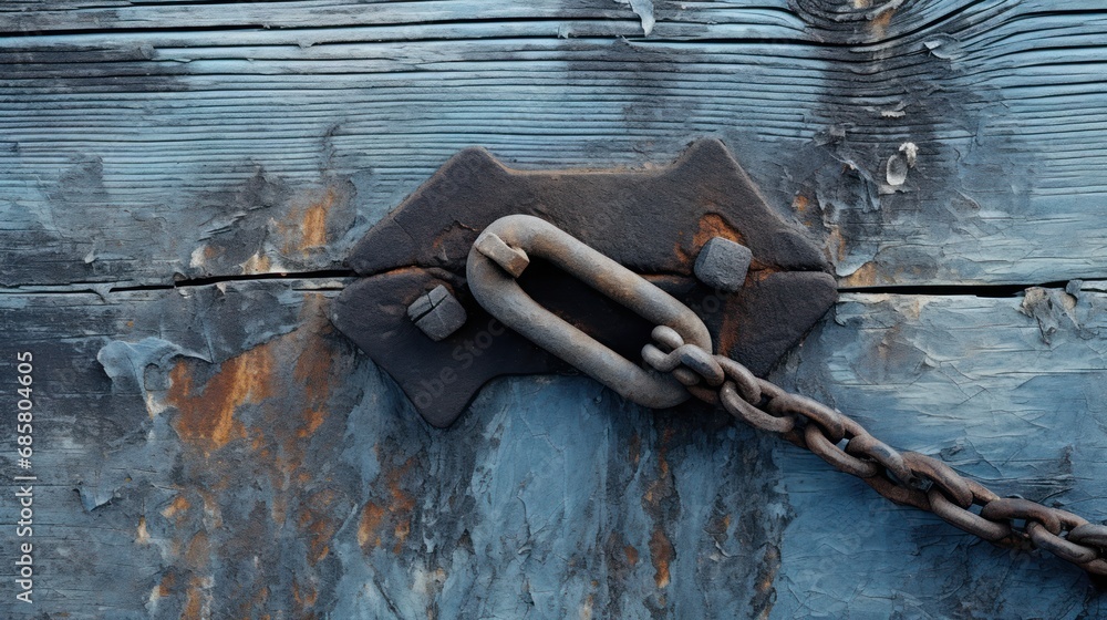 Aufkleber a close up of a chain and padlock on a wooden door with a rusted padlock on the outside of the padlo
