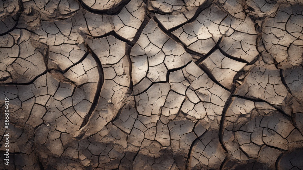 Poster a close up view of a cracked surface with a small patch of dirt in the center of the image and a sma