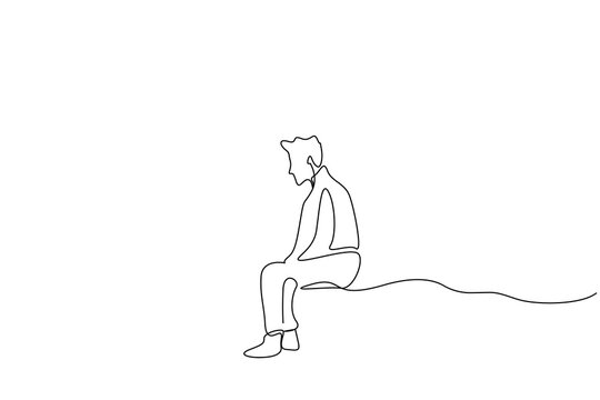 recommend clip art: man thoughtful negative bad feelings old remembers looking away waiting sitting one line art design