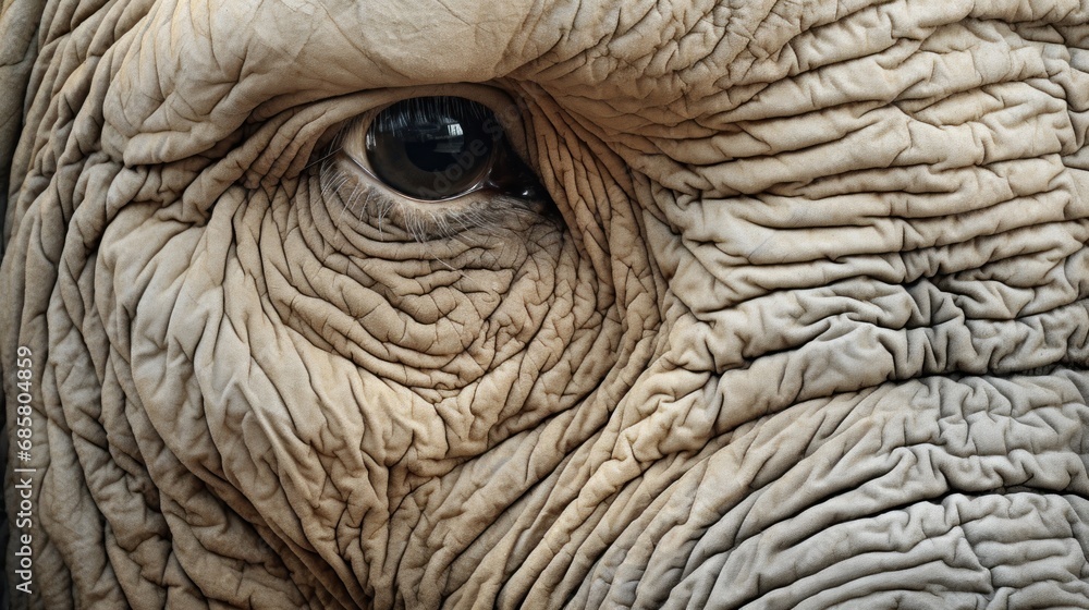 Poster a close up of an elephant's eye with wrinkles and wrinkles on the side of it's face and part of it's