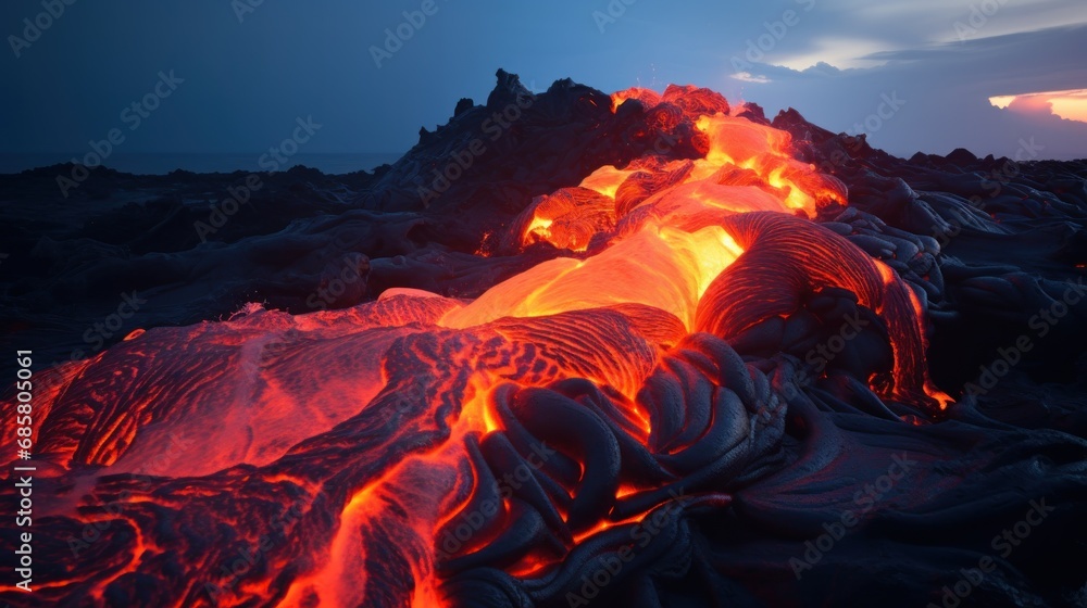 Aufkleber an image of a volcano with lava and lava flowing out of it's sides and lava flowing out of it's side