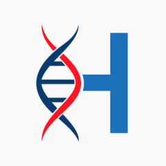 Dna Logo On Letter H, Genetics Logotype, Medicine Symbol