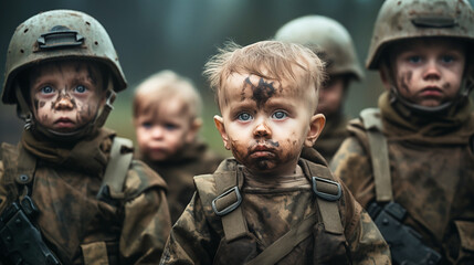 Enfants en uniforme de camouflage : l'innocence face à la guerre"