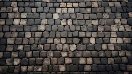 A captivating overhead view of a cobblestone street with a repeating diamond pattern