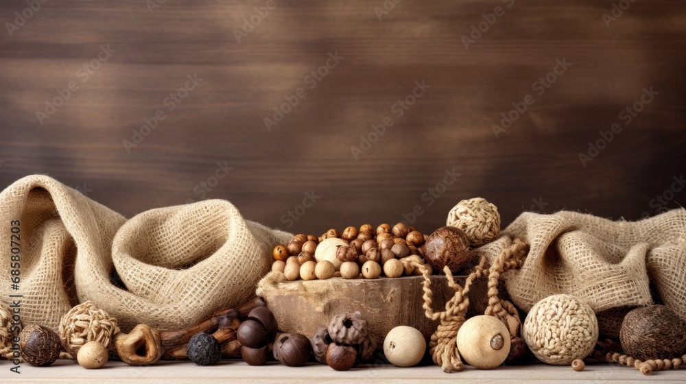 Poster a wooden table topped with a bowl filled with lots of different types of nuts and nuts on top of bur