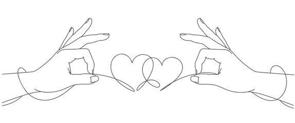 Two hand with two heart line art style vector illustration. Valentine day line art vector clip art