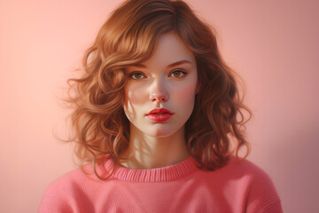 Elegantly Posed Woman in Pink Sweater