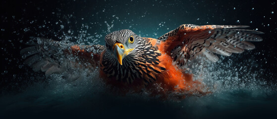 A dynamic, high-speed photo of a bird of prey in a stunning dive, made with Generative AI